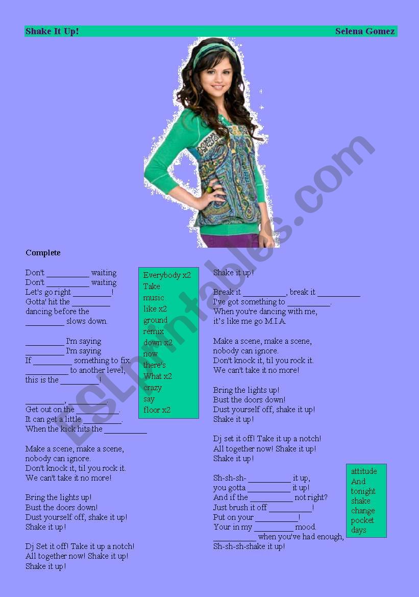 shake it up worksheet