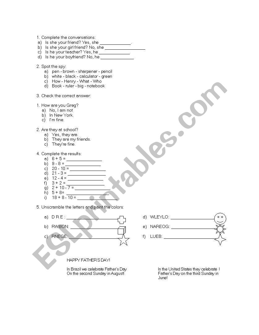 English Test worksheet