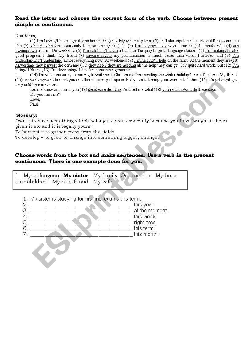 Present Simple or Continuous? worksheet