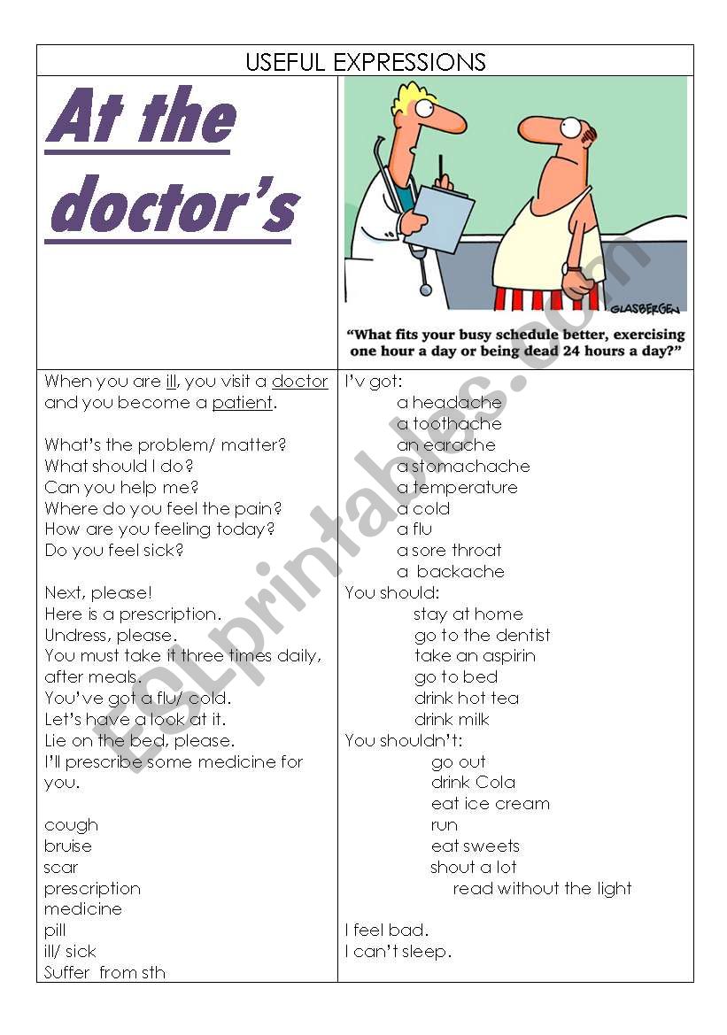 AT THE DOCTORS worksheet