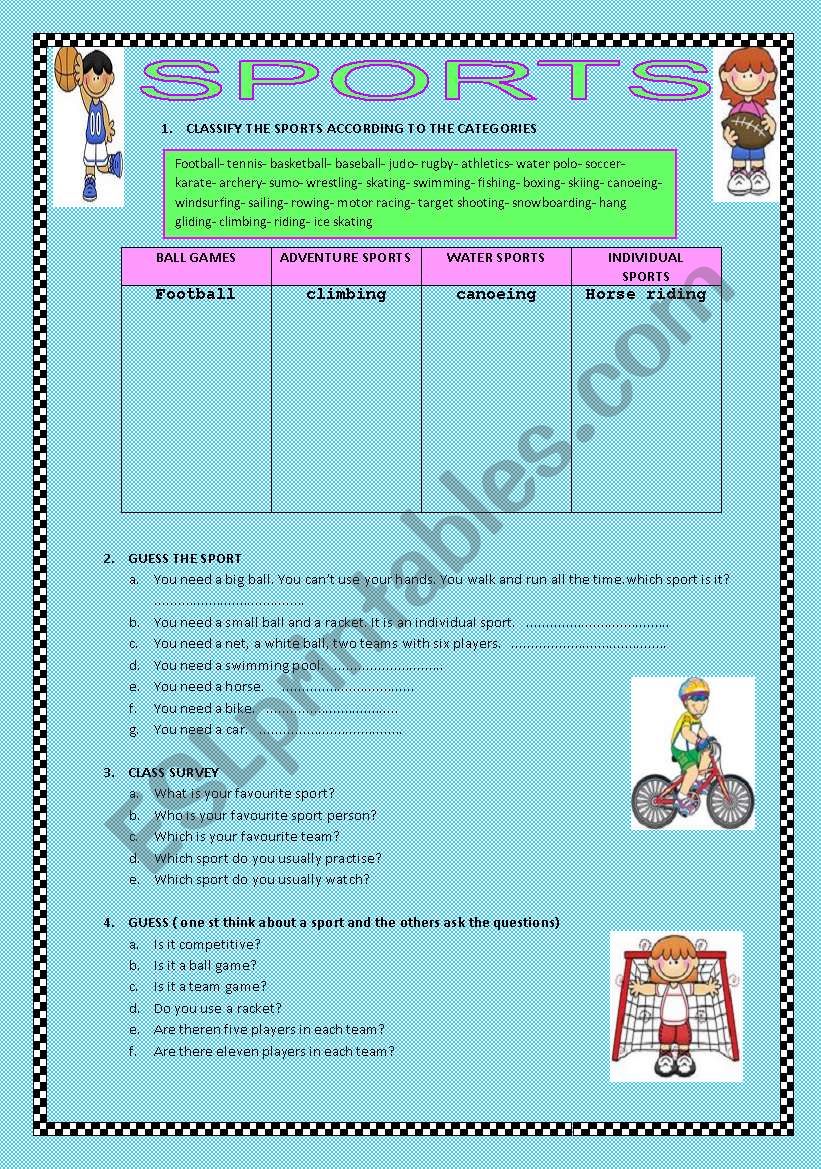 SPORTS worksheet