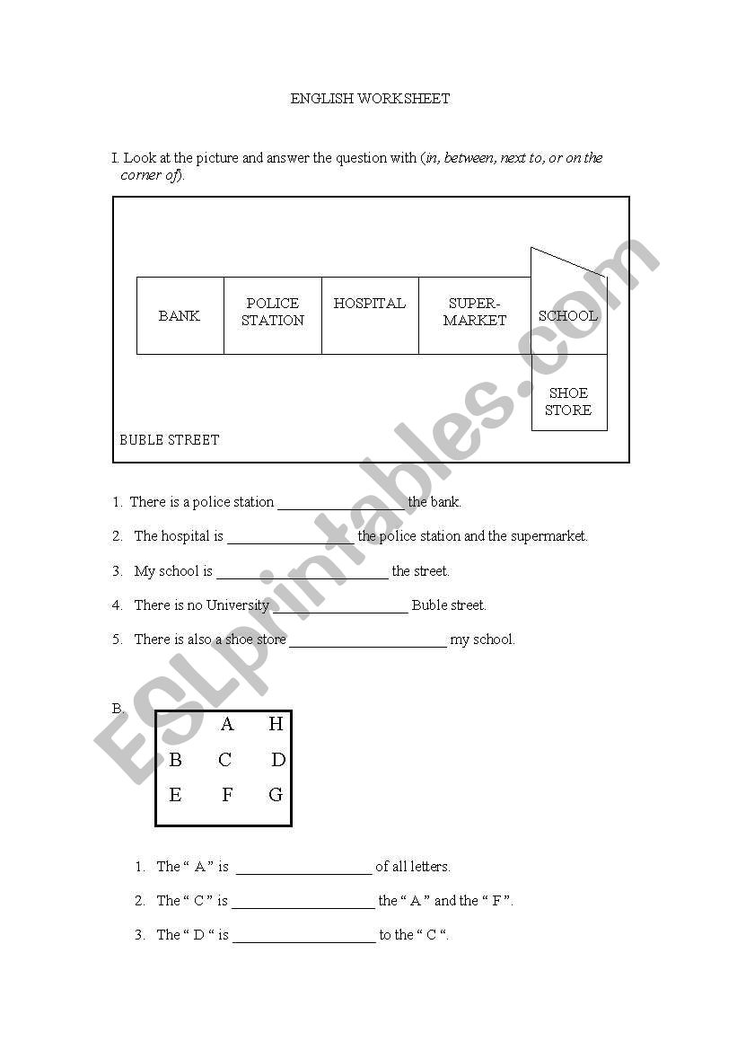 Preposition of Place worksheet