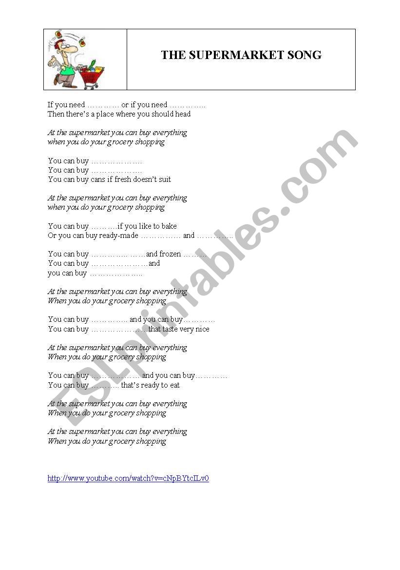 The Supermarket song worksheet