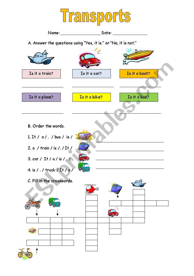 Transports worksheet