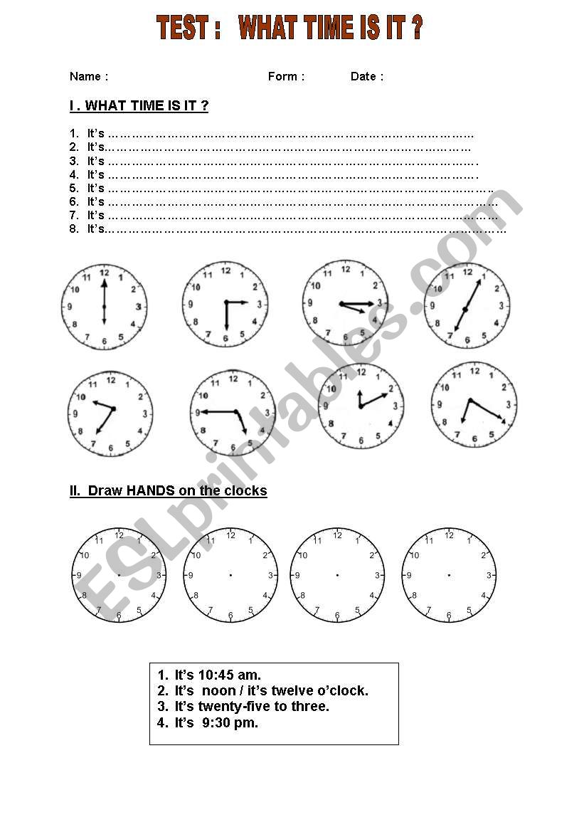  short TEST / what time is it ? Level A1+/A2 for intermediate