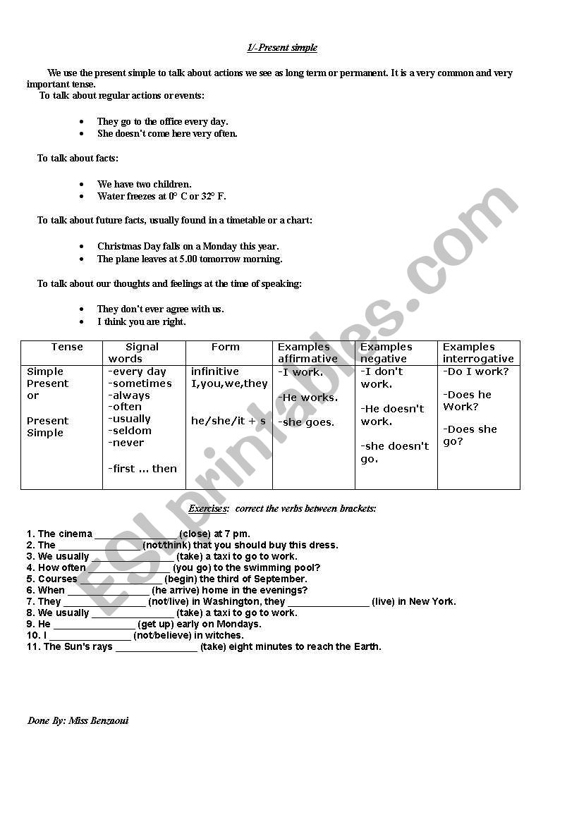present simple worksheet