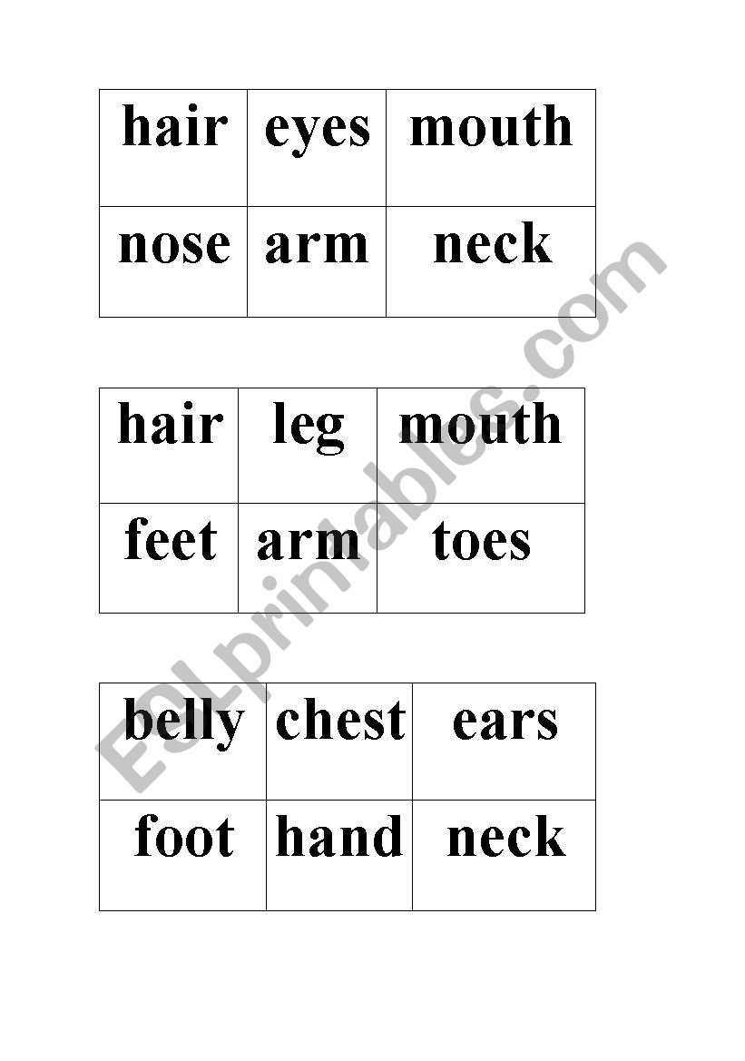 Parts of the body worksheet