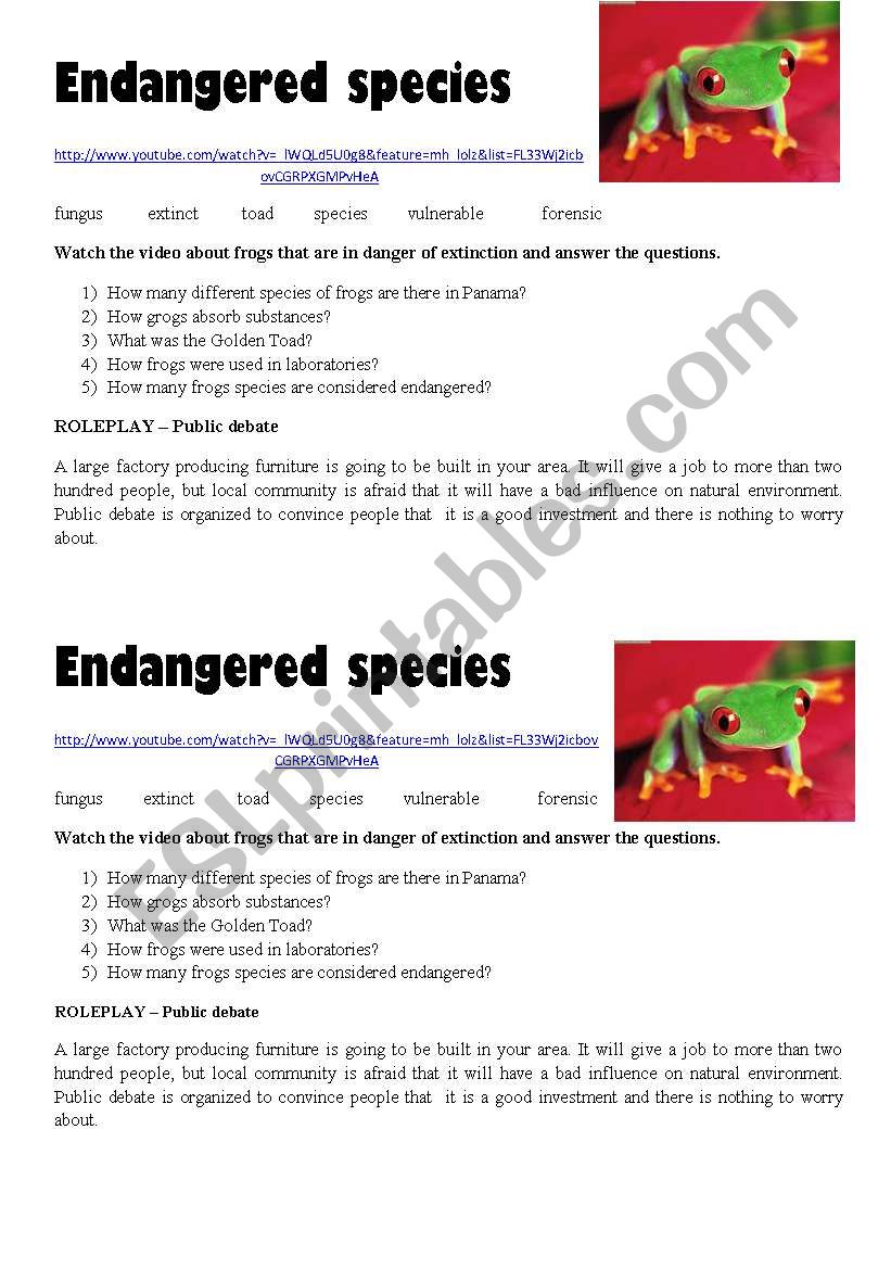 Endangered Species worksheet