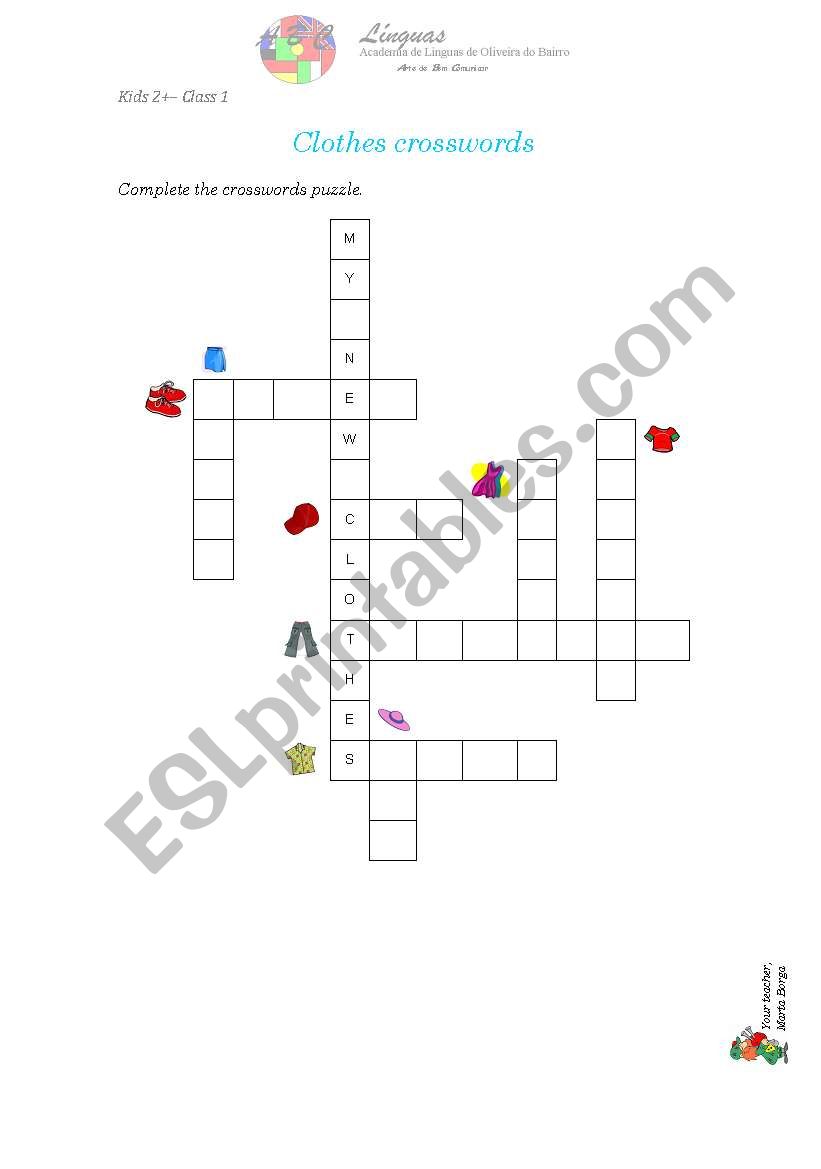 Crosswords puzzle - clothes worksheet