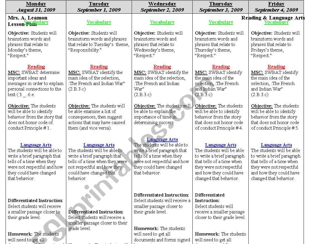 Weekly Lesson Plan Template worksheet