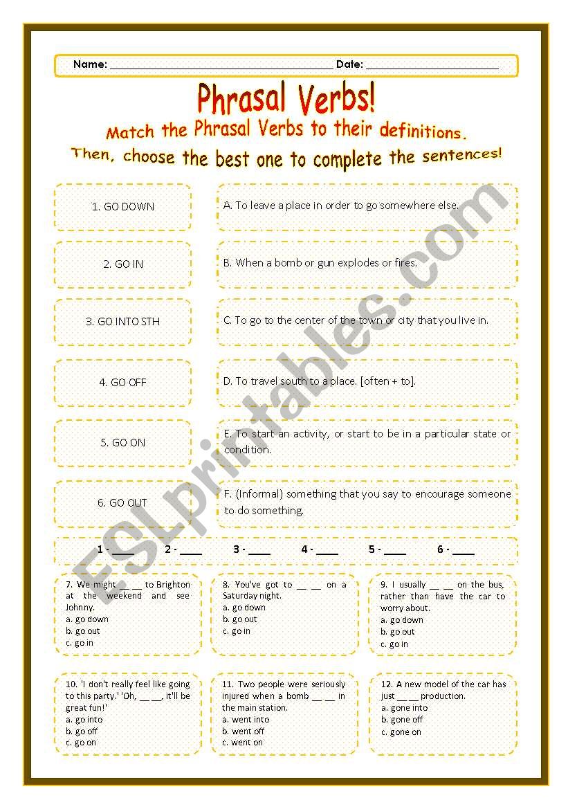 > Phrasal Verbs Practice 73! > --*-- Definitions + Exercise --*-- BW Included --*-- Fully Editable With Key!