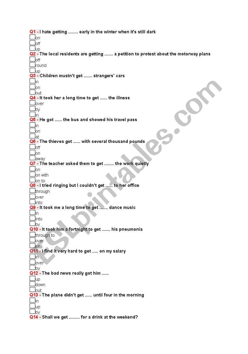 Phrasal Verbs worksheet