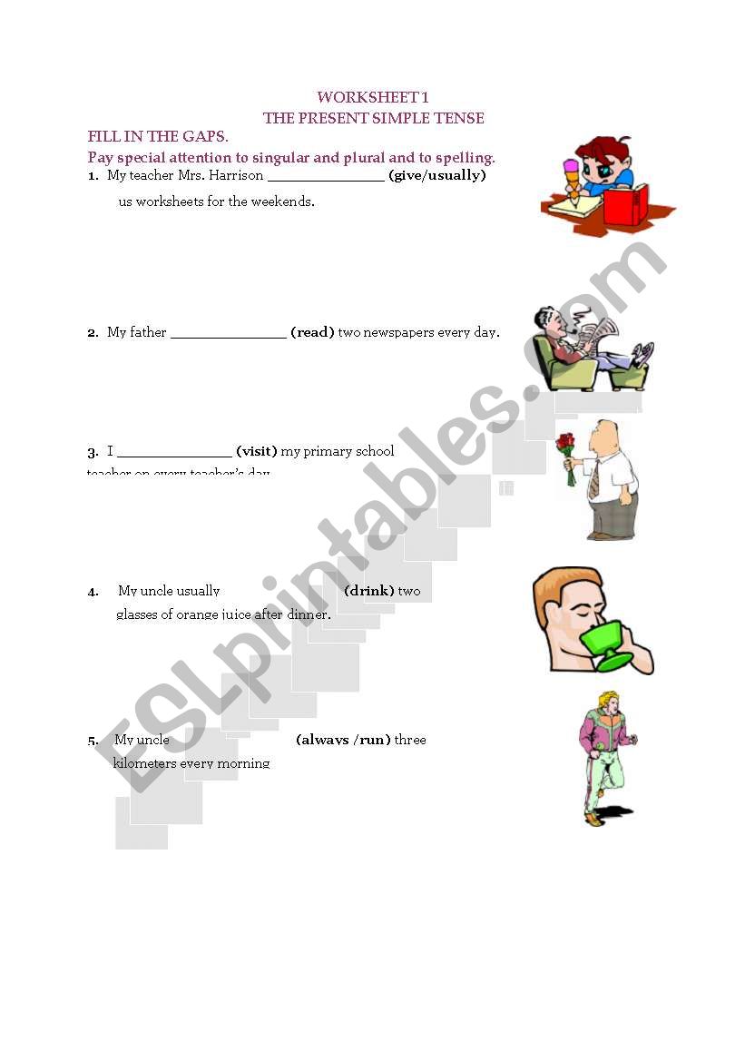 present tense with pictures 1 worksheet