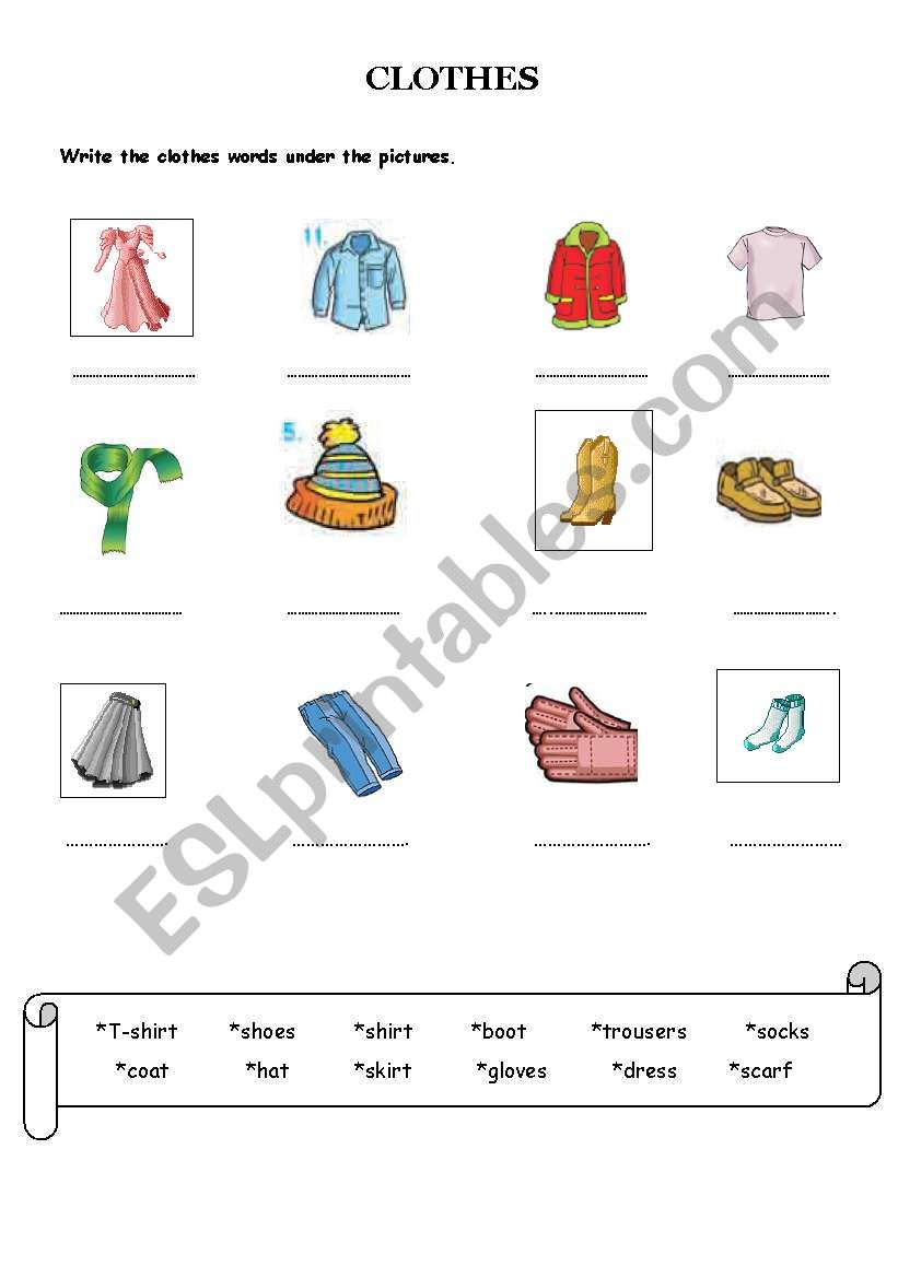 clothes worksheet