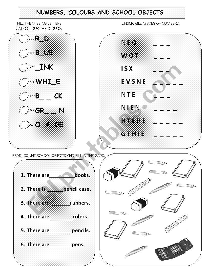 Colours, numbers and school objects