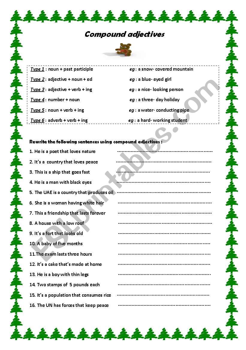 Compound Adjectives Esl Worksheet By Miroucha