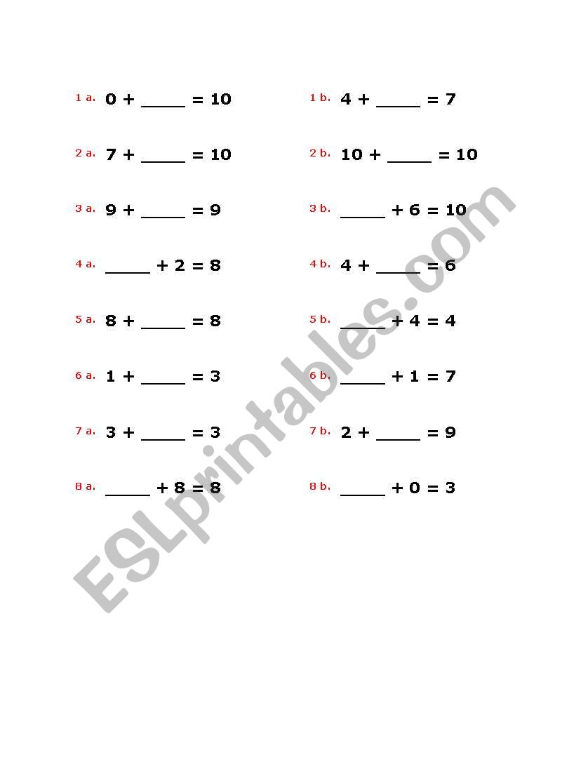 find the missing addend worksheet