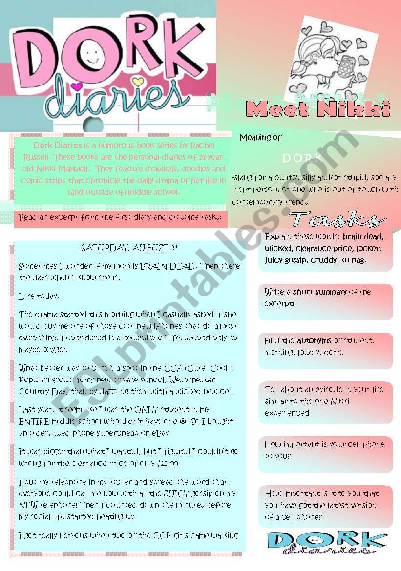 DORK Diaries  worksheet