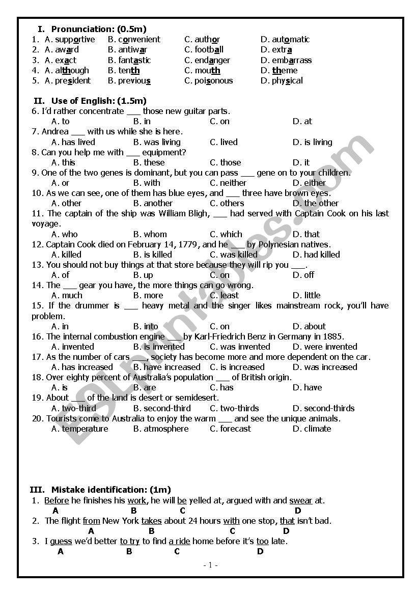 EXERCISE worksheet