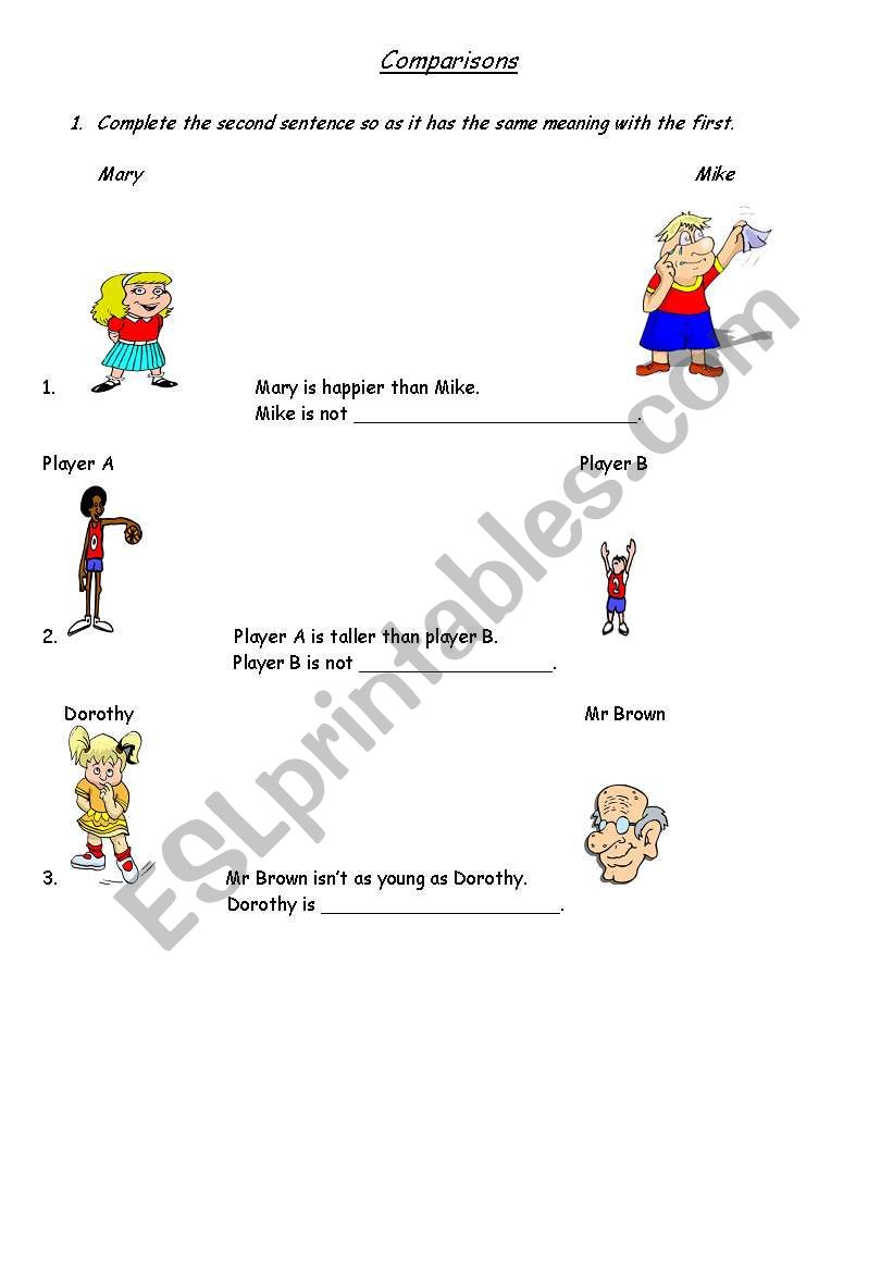 Comparisons 1 worksheet