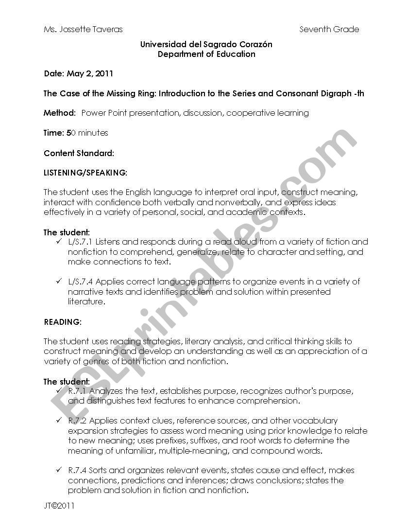 The Case of the Missing Ring: Introduction to the Series and Consonant Digraph -th