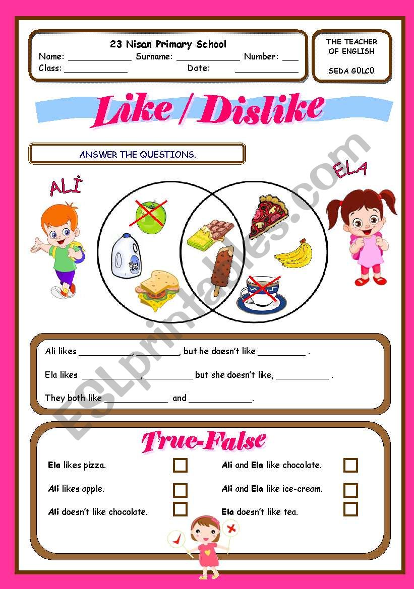 like dislike worksheet