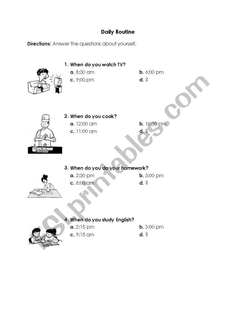 daily routines worksheet