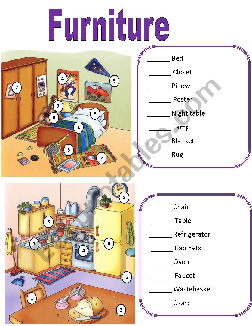 Furniture / the house worksheet