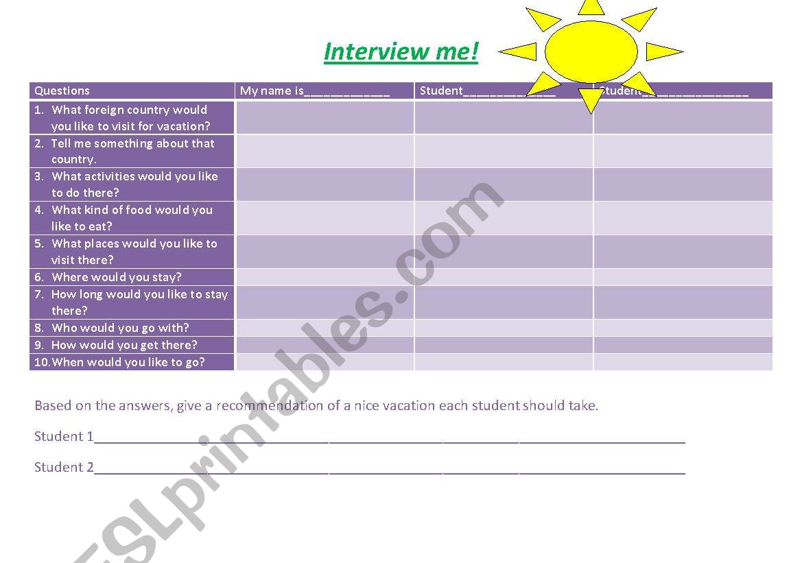 Interview me! worksheet