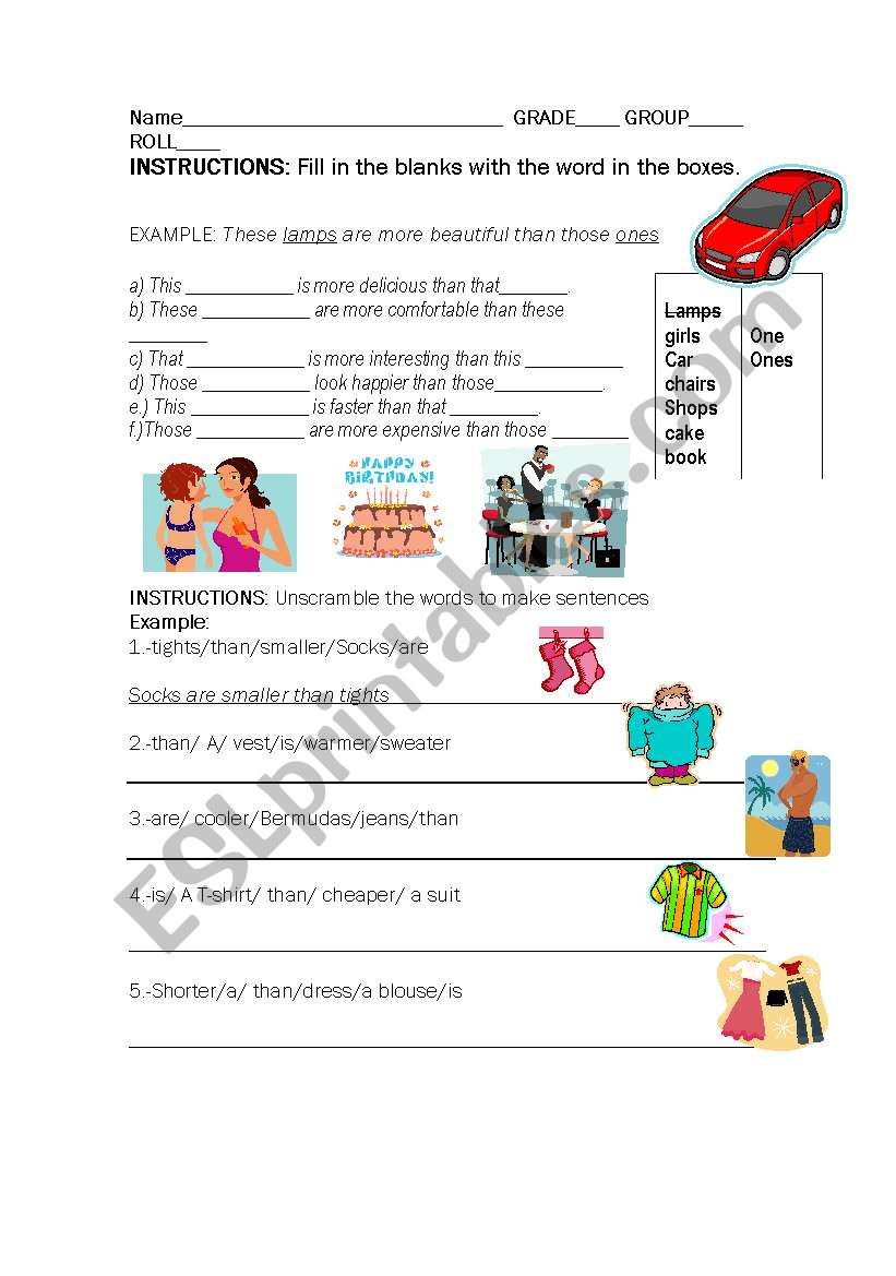 Comparatives worksheet