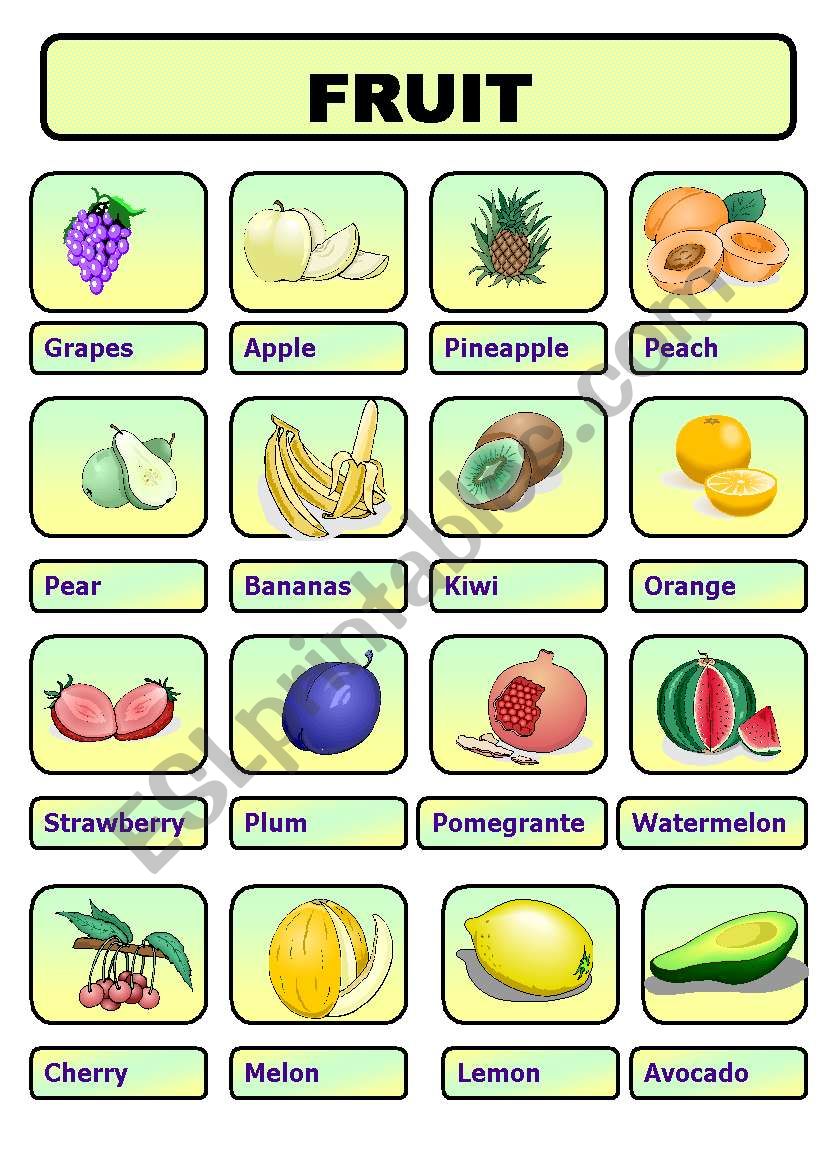 Pictionary. Fruit worksheet