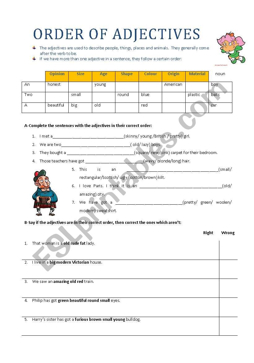 Order of Adjectives worksheet