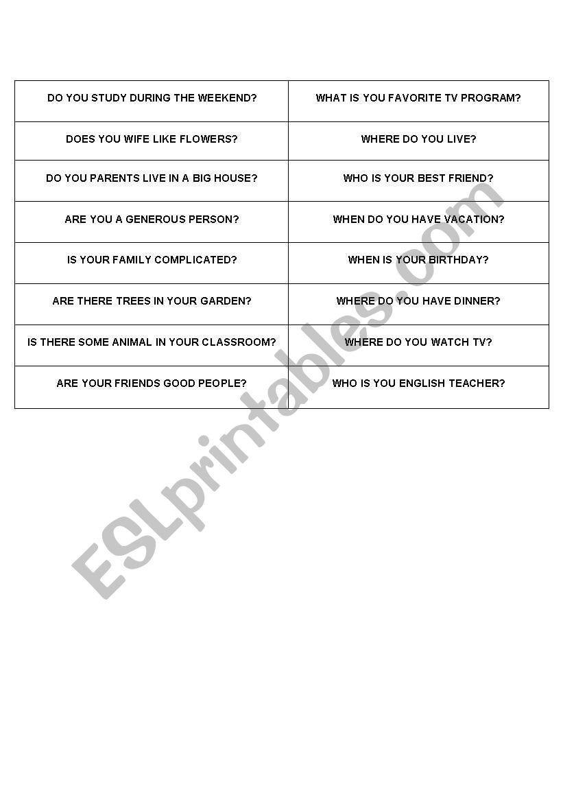 FREE QUESTIONS worksheet