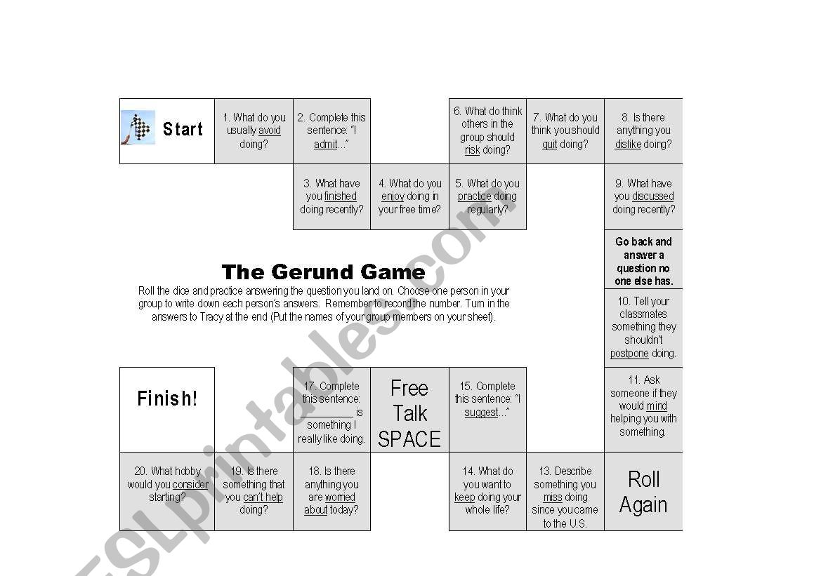 The Gerund Conversation Game worksheet