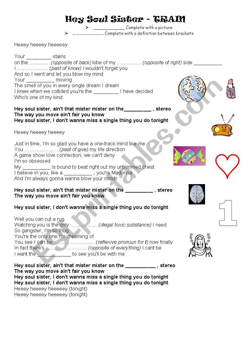 Hey Soul Sister - TRAIN worksheet