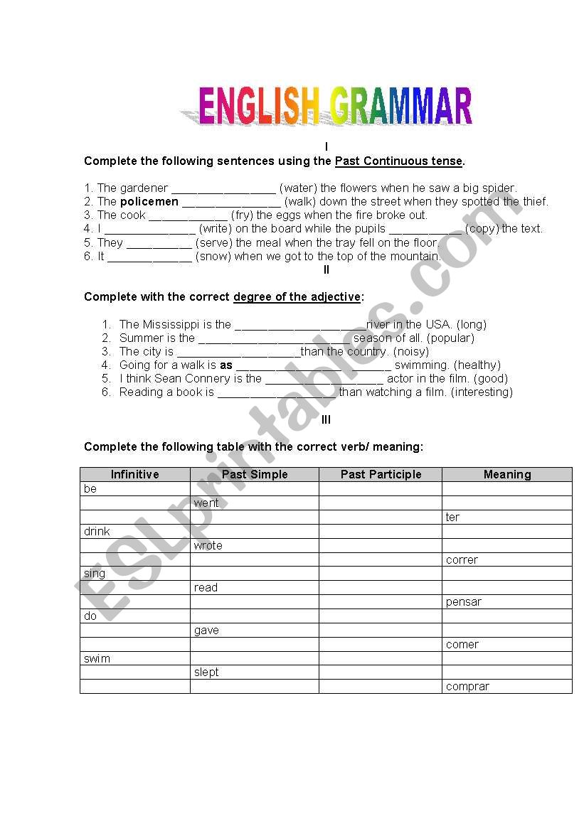 Revision worksheet