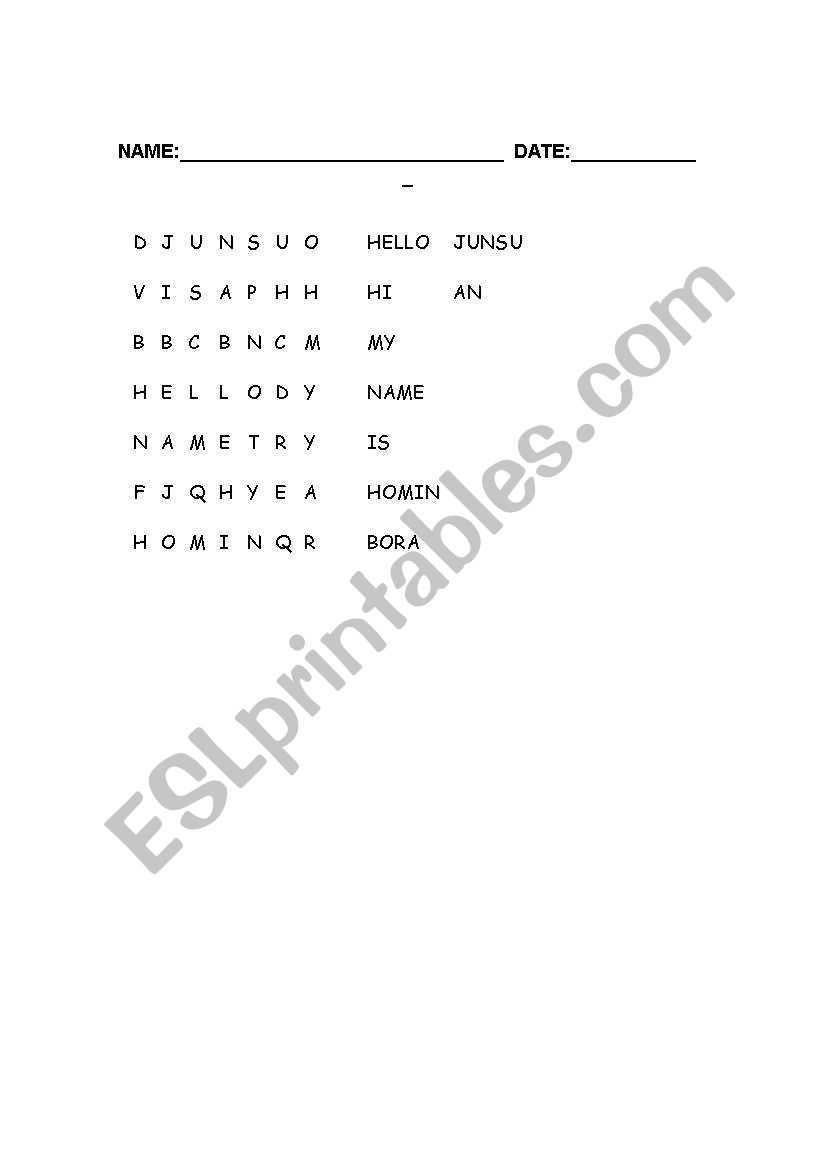 Name  worksheet