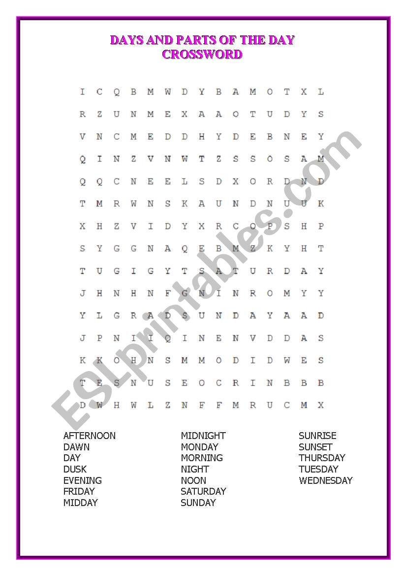 CROSSWORD (DAYS AND PARTS OF THE DAY)