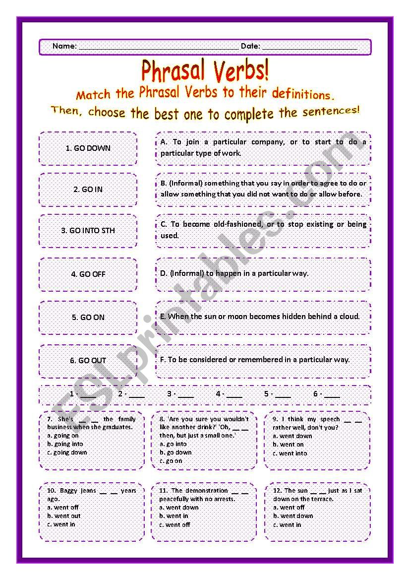 > Phrasal Verbs Practice 74! > --*-- Definitions + Exercise --*-- BW Included --*-- Fully Editable With Key!
