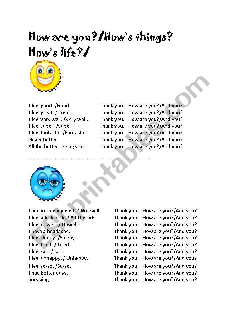 How are you? worksheet