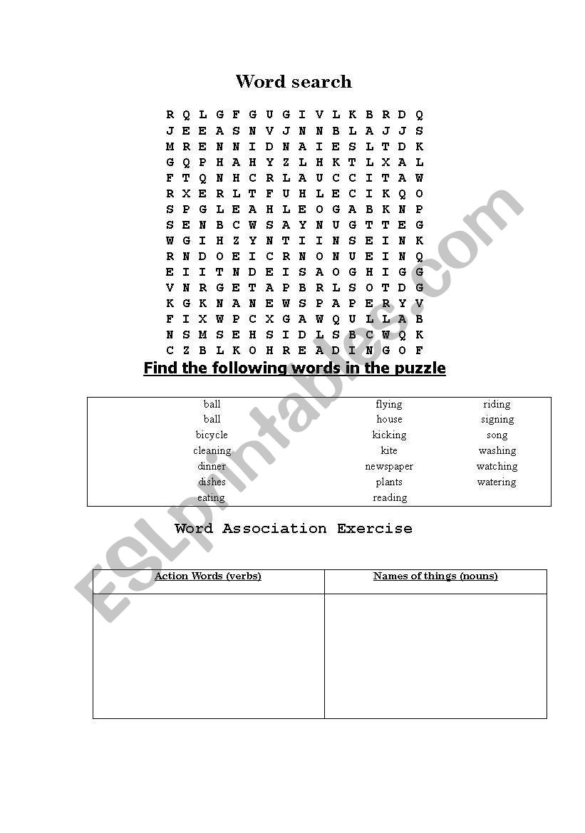 action verbs and nouns worksheet