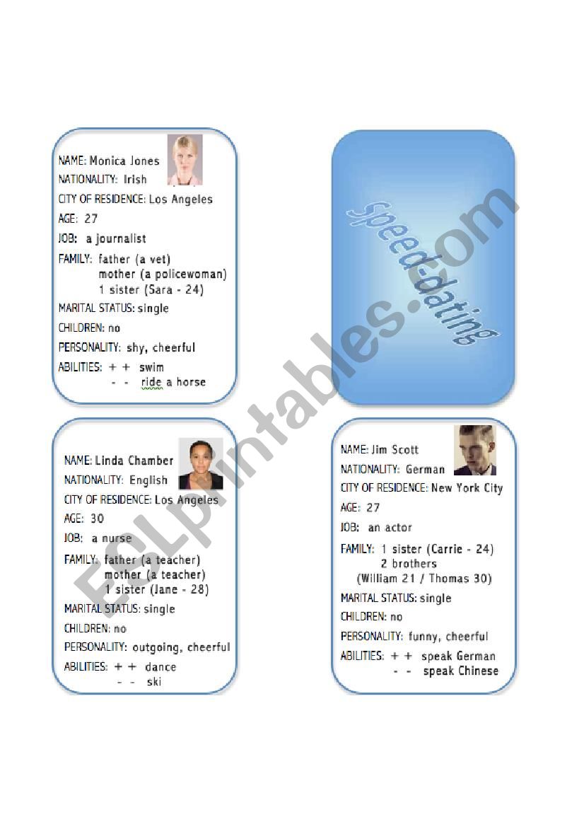 speed-dating cards worksheet