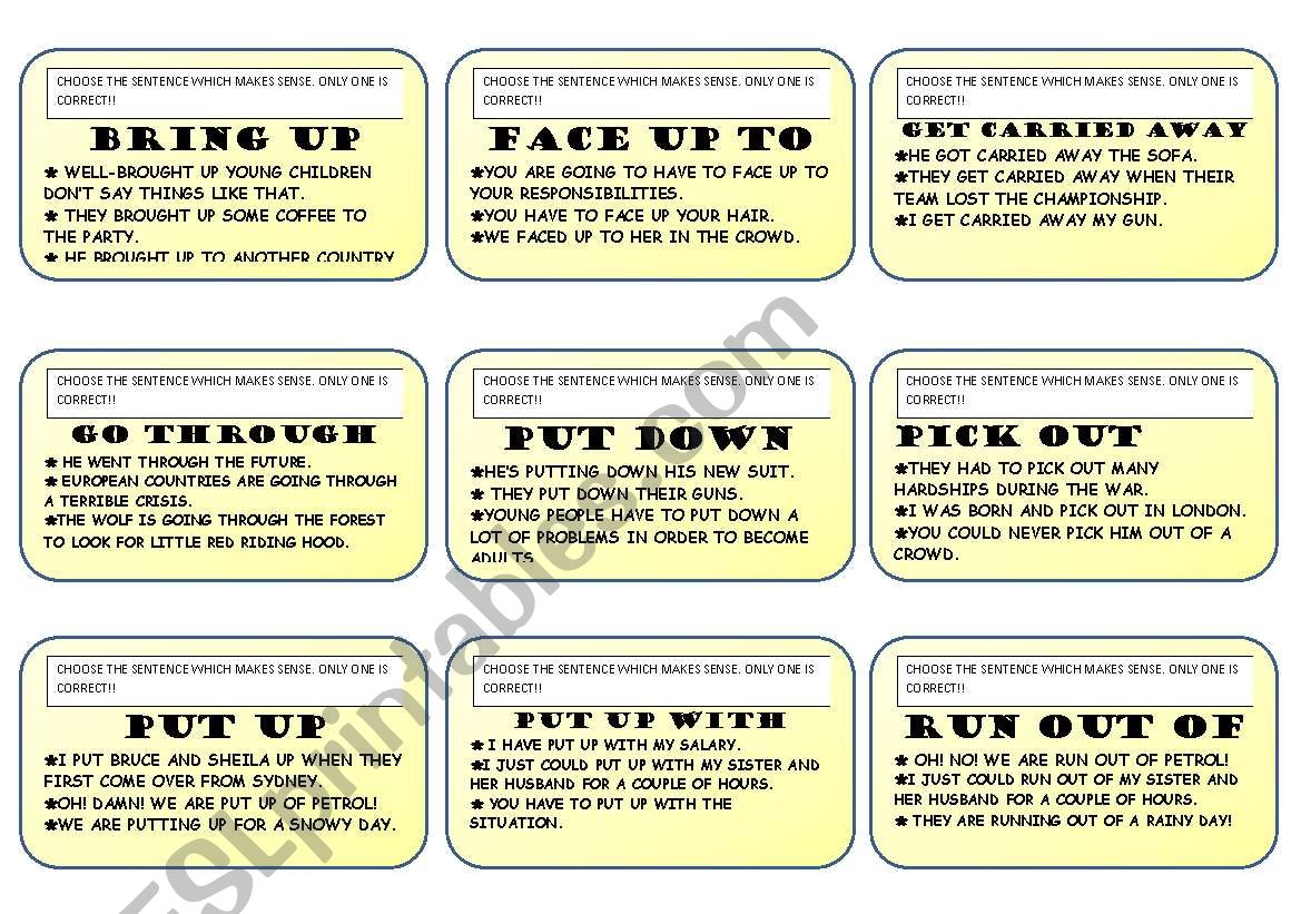 PHRASAL VERBS CARDS worksheet