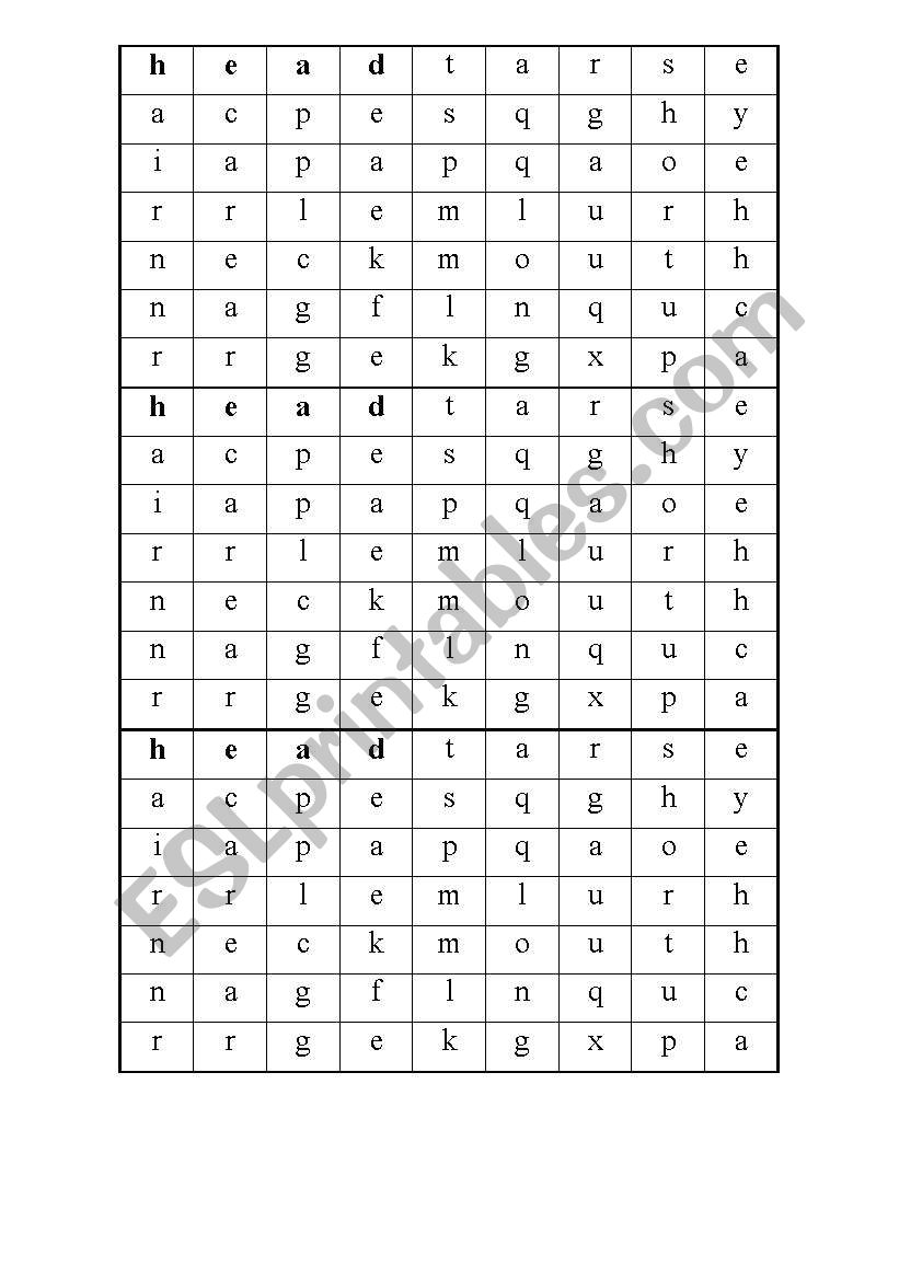 Parts of body worksheet