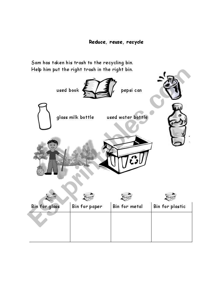 Reduce reuse recycle worksheet