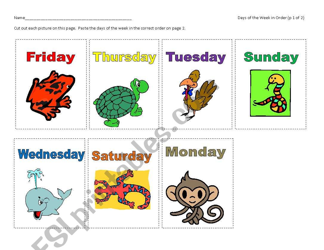 Days of the Week in Order worksheet