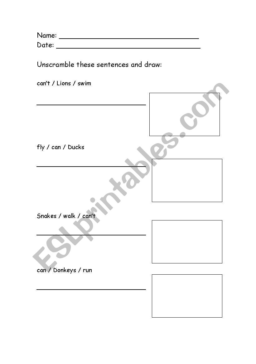 Unscrumble and draw worksheet