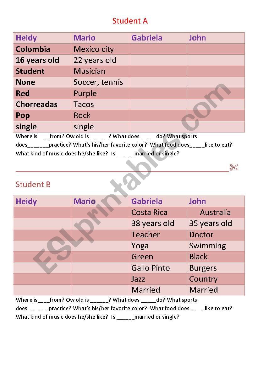 personal info speaking activity