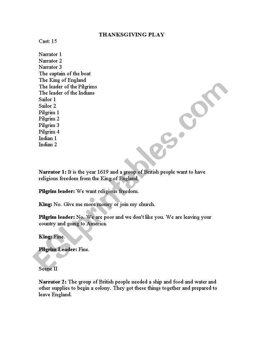 The Thanksgiving Play worksheet