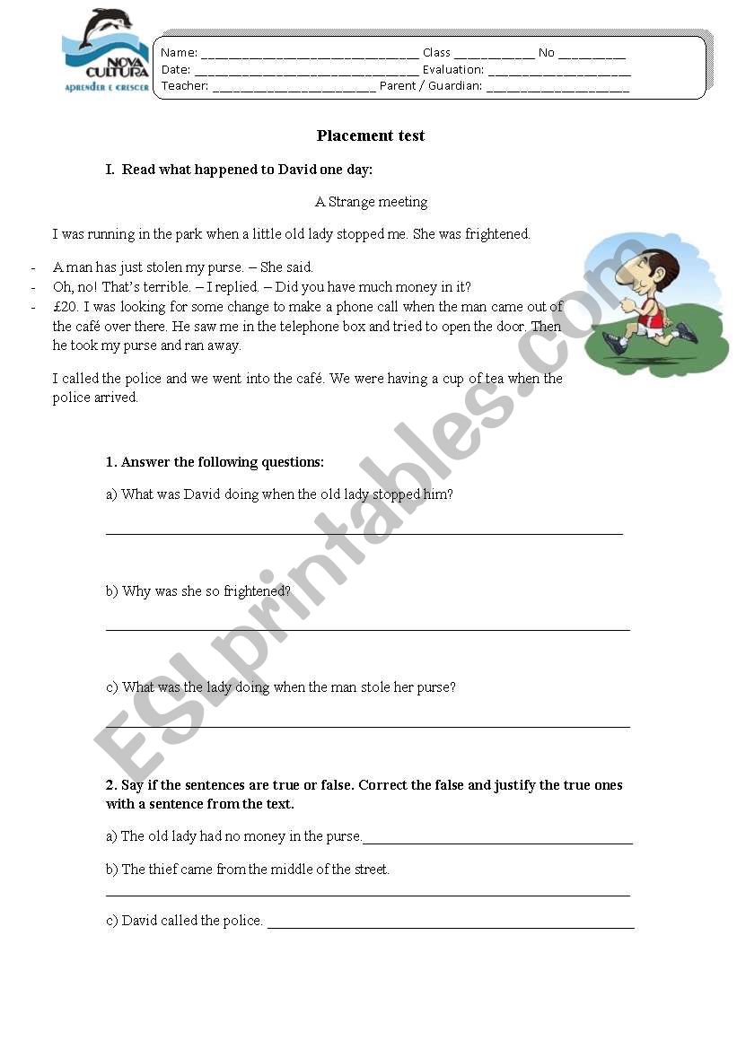 Placement test for level 4 worksheet